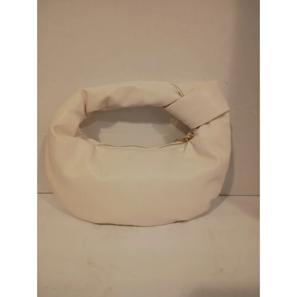 Melie Bianco Ivory Vegan Leather Knotted Hobo‎ Bag Cream Slouchy Handbag
